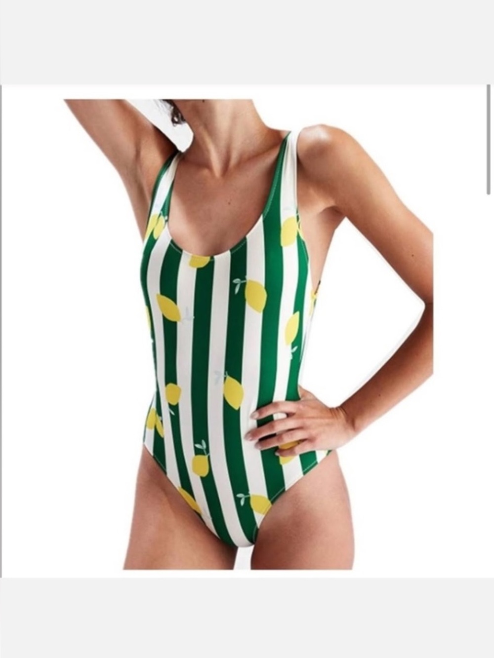 SOLID & STRIPED Green, White & Yellow Striped Lemon One-Piece Swimsuit